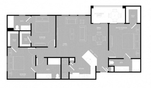 Floor plan for 3 beds, 3 baths, 1431 sqft